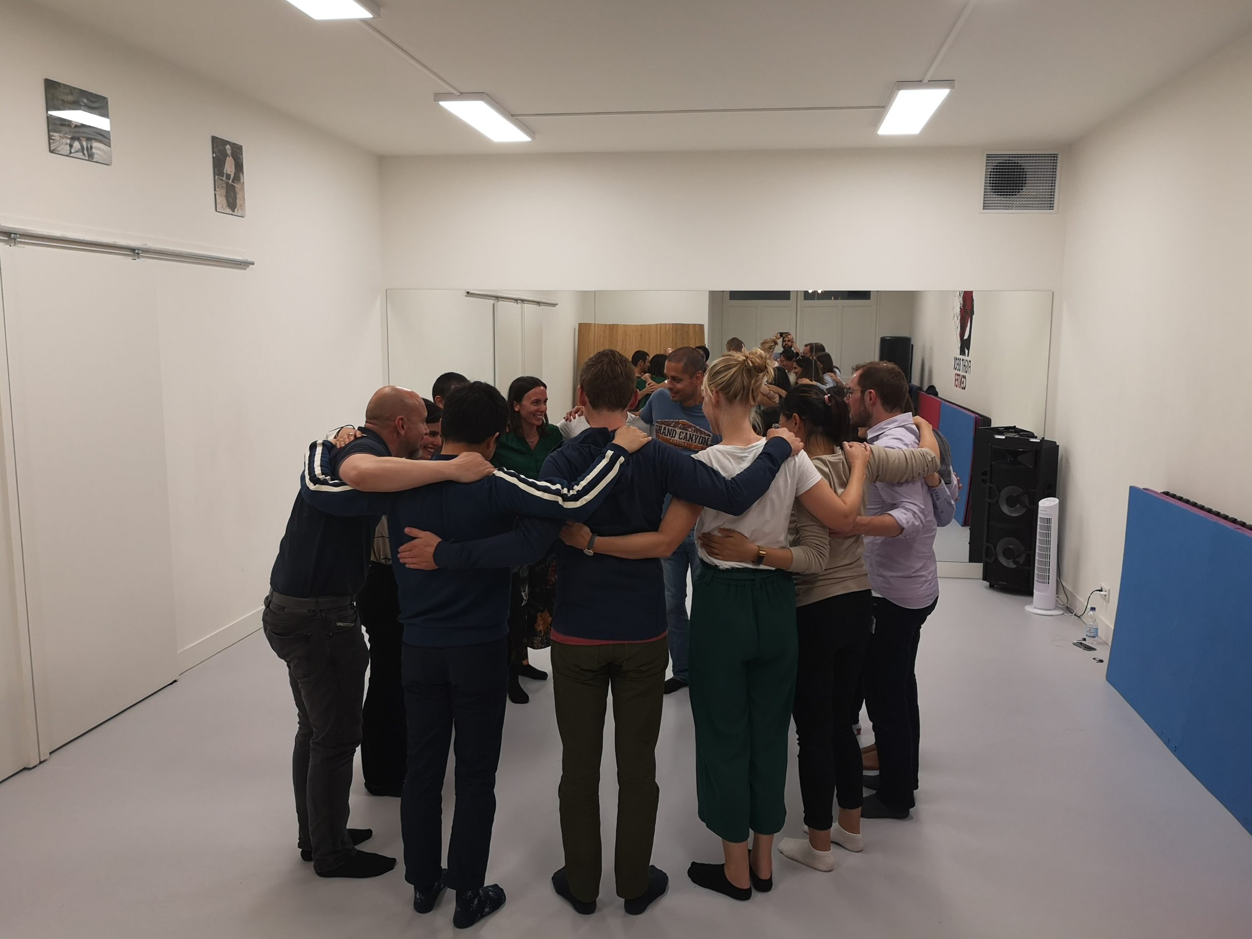 From the pure improv for beginners class. Group hug.